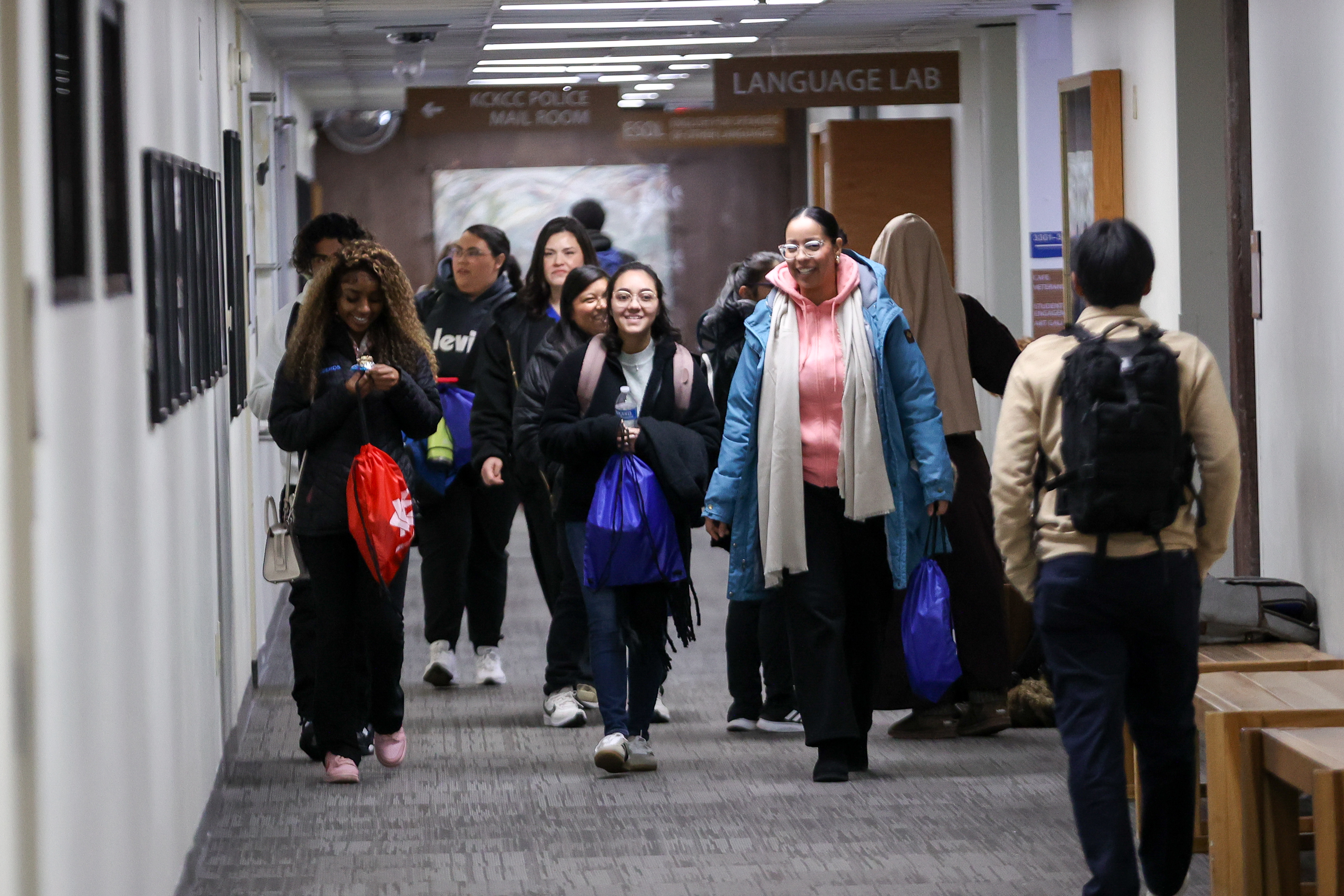 Students walking down the hall.